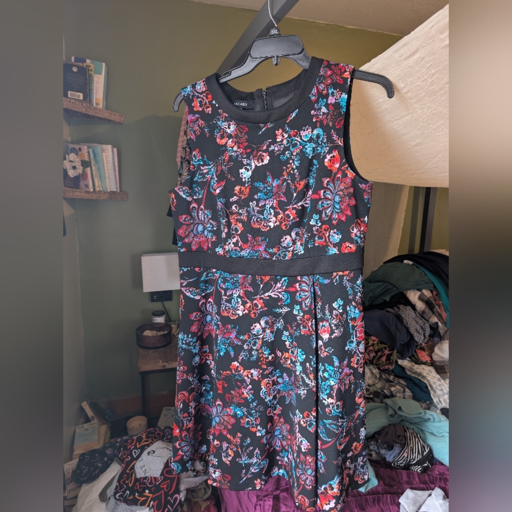 Nine West Black Dress with Multicolor Floral Pattern